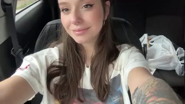 Wet Fuckdoll's Free Use Tit Flash in the Car