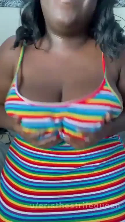 Chocolate Drop Tease: Thick Ebony Babe Pops Those Massive Tits!