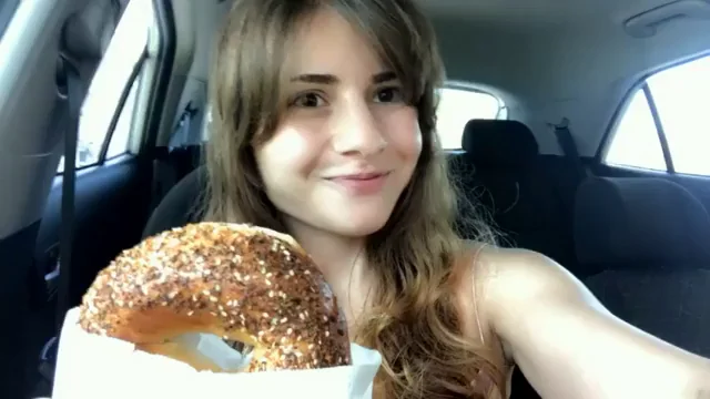 Bagel Tease Breakfast with Juicy Upskirt Pussy Reveal 😏🍩💦