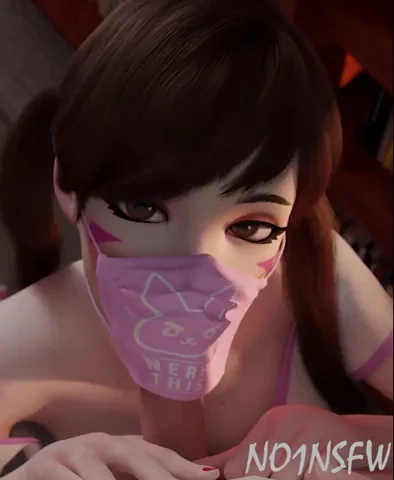 D.Va Nerd Slut in Pink Mask Teases Her Juicy Lips 😈💋