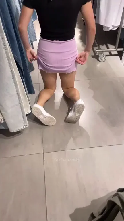 Store Slut Bends Over & Flashes Ass in Public Fitting Room Tease