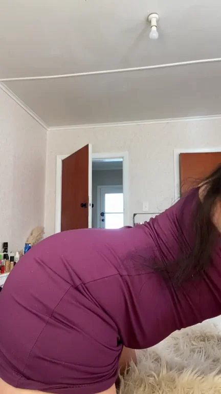Pantyless Ass Tease in Tight Purple Dress 😈🍑