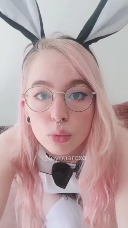 Pink-Haired Bunny Slut in Glasses: Thigh-High Tease with Ass Up!