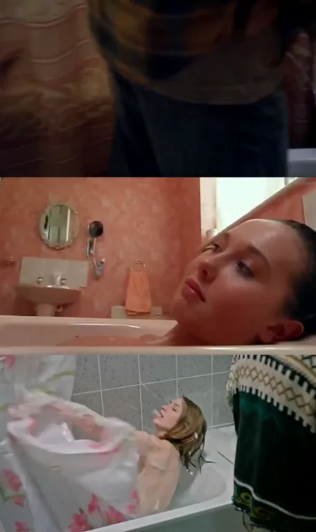 Laura Wiggins, Rebecca Atkinson, and Yana Yenzhayeva in the same scene from Shameless (US), Shameless (UK), and Shameless (RUS)