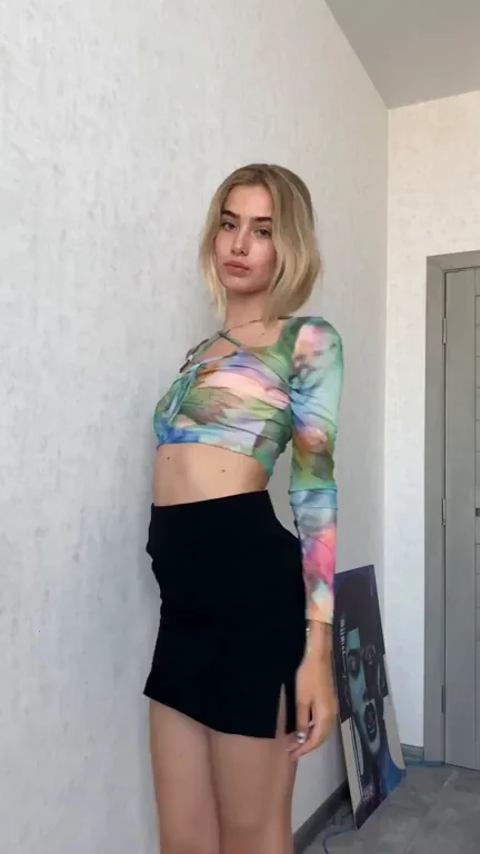 Tight black skirt, but the real fun is underneath