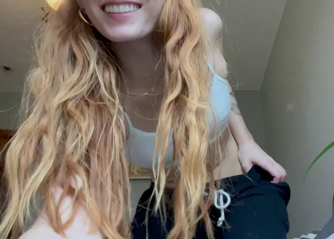 Petite Redhead Teases No-Panty Cuddle Fuck in Comfy Shorts
