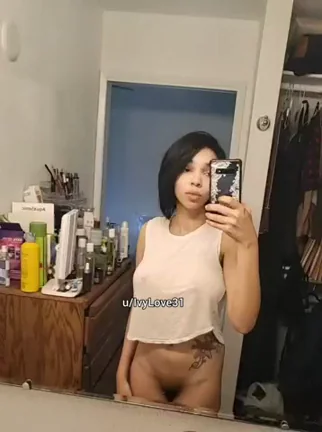 Ebony Babe's Slutty Tease: Massive Tits Pop Out in Homemade Mirror Flex