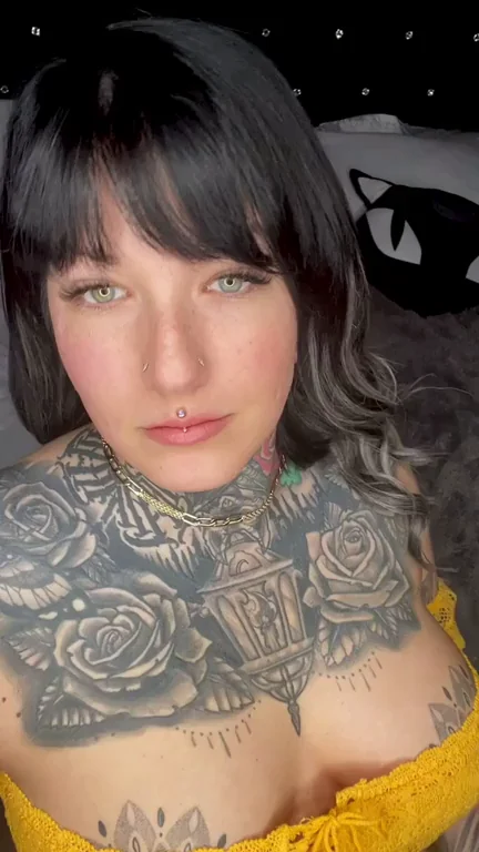 BigTittyGothGF Teases Her Massive Inked Tits for Breeding