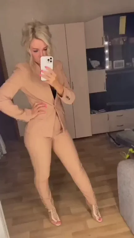 Mommy's Party Tease in Tight Beige Suit 👗💃🔥