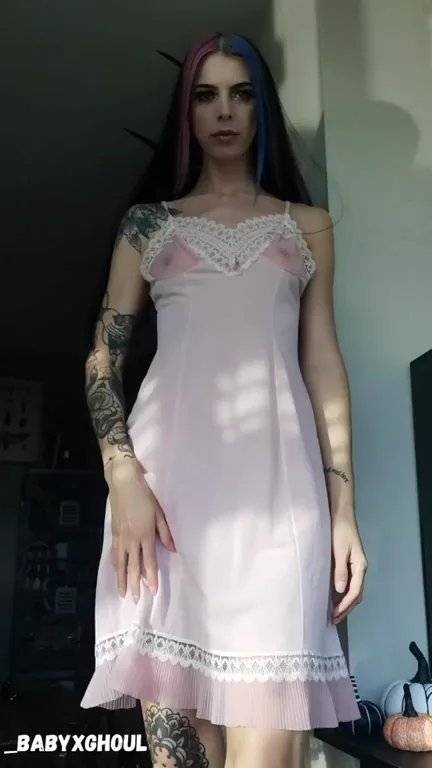 Inked Slut Strips in Pink Slip 😈 Tease for Your Cock 🍆