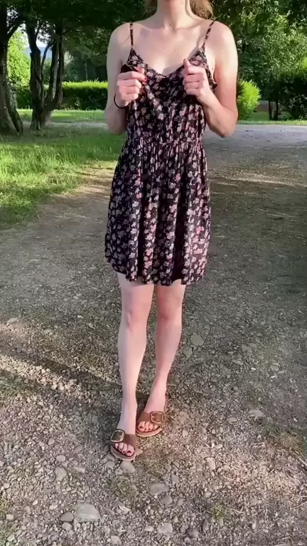Hot Slut Flashes Tits on Nature Path 😈🌳💦