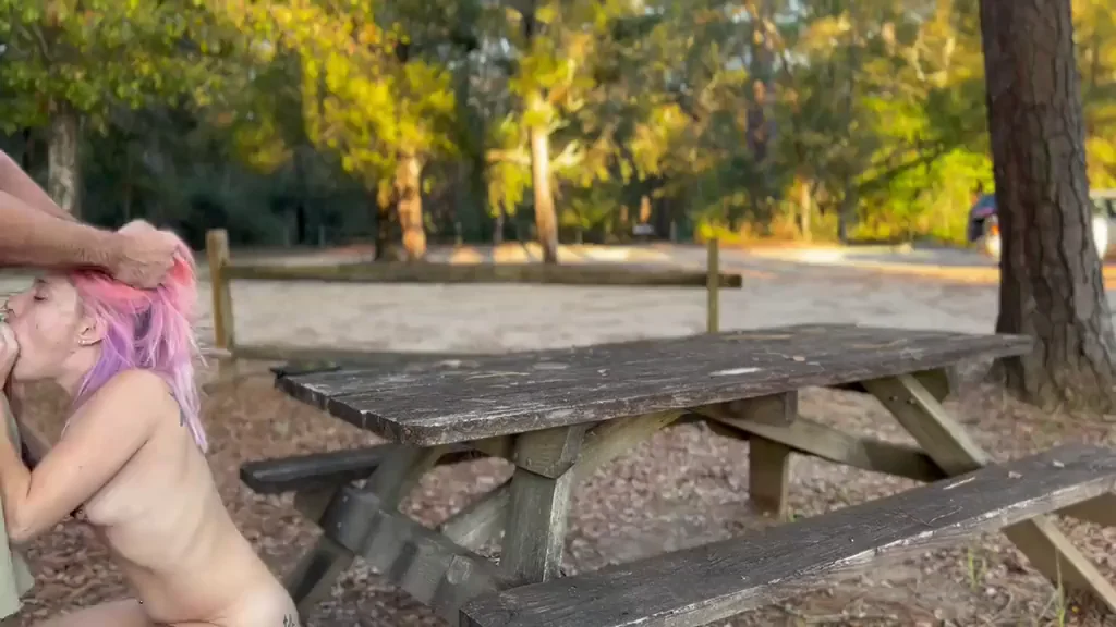 Petite Slut Caught Sucking Cock at Park Table & Bolts Like a Champ 🏃‍♀️🍆💦