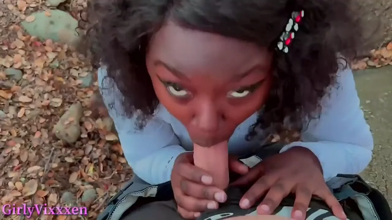 Busty Ebony sucks a random hiker