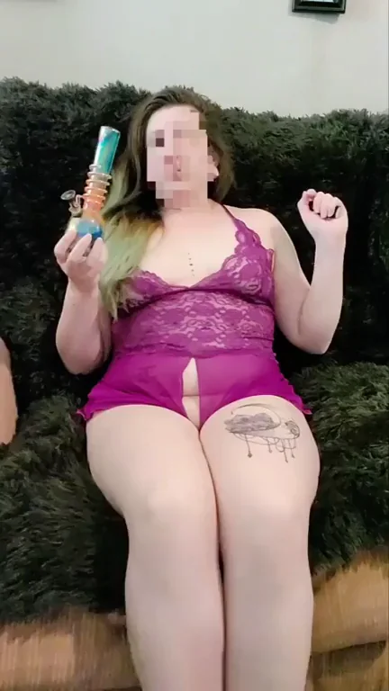Stoned Slut Spreads Thick Thighs in Crotchless Lace