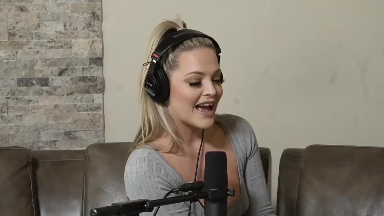 During Podcast Host couldn't resist and asked Angela White to Feel Her Boobs
