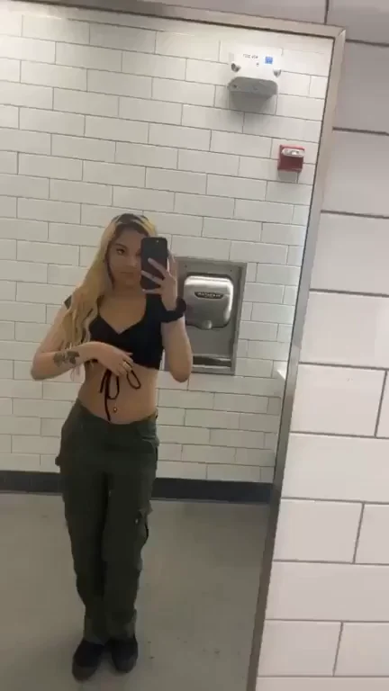 Playing in the public restroom at work [F]