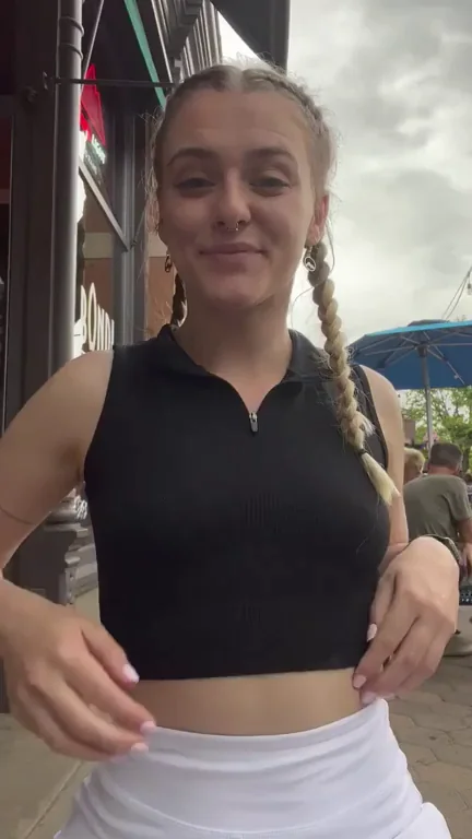 Blonde Slut's Quick Titty Flash on Packed Downtown Streets