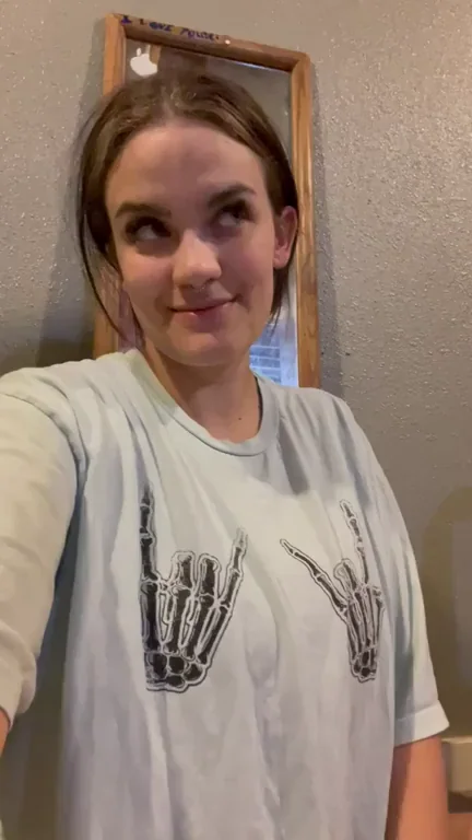 Petite MILF Hotwife's Daily Titty Drop Tease in Skeleton Tee