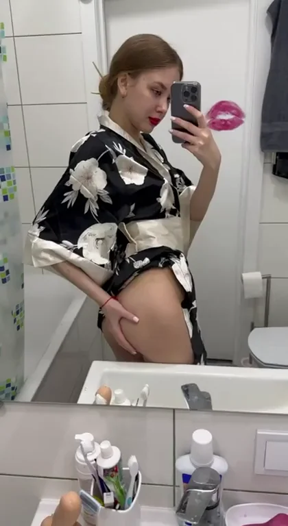 Bathroom Tease: Sexy Kimono Curves Lifting Your Mood