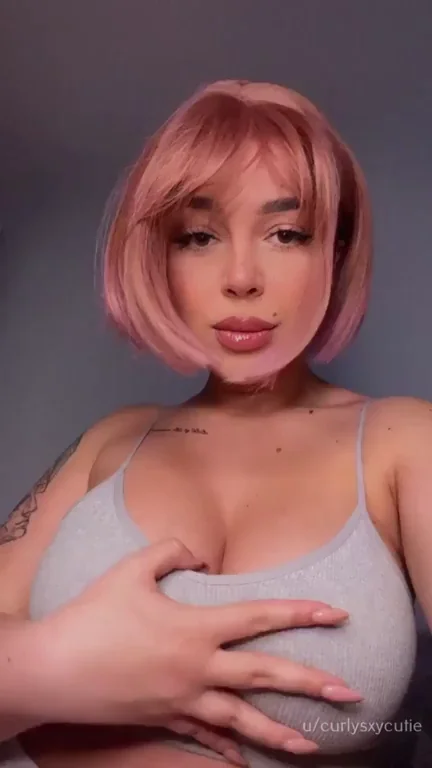 Daddy's Pink-Haired Slut Squeezes Her Juicy Tits