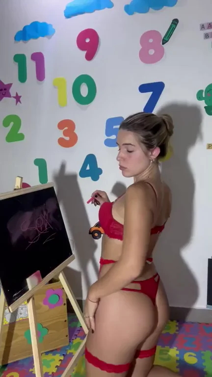 Naughty Teacher's Ass-Thong Pop Quiz in the Kindergarten Classroom