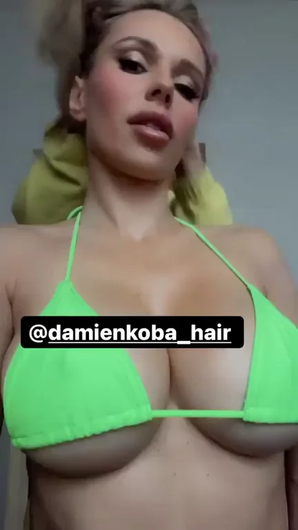 Doda's Massive Tits Spill Out in Neon Green Bikini Slut Show 💚🍈🍈