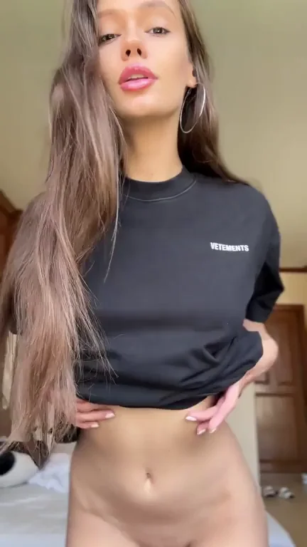 Petite Slut Ditches Tight Tee for Full Nude Tease 😈🔥