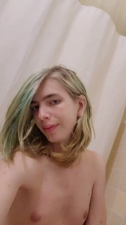 Horny Trans Teen Jerking Cock in Hotel Bathroom on Last Vacation Day