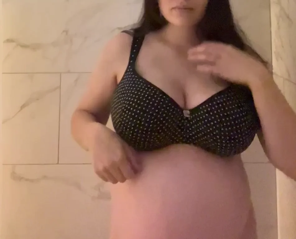 Preggo Bombshell's Massive Titty Drop Tease