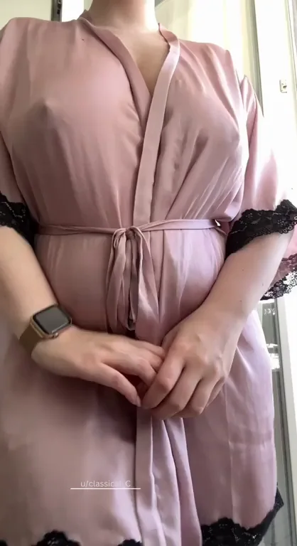 Silky Robe Pokies Teasing Huge Natural Tits