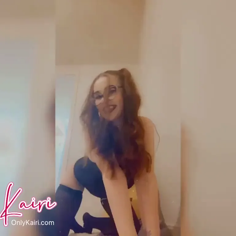 Redhead Cumslut Crawls In Lingerie, Drooling Long Tongue Over Balls