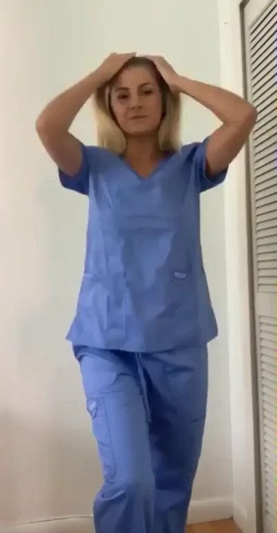 Caressing her fit body