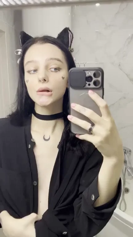 Goth Kitty's Rock-Hard Nipples Begging for Your Tongue