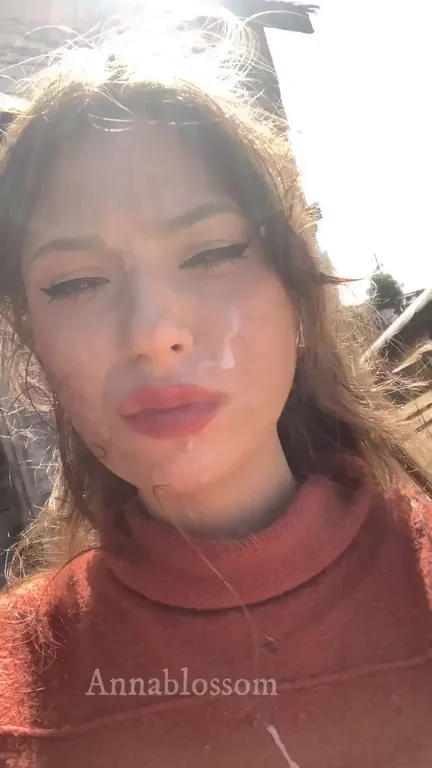 Neighbor's Close Call: Anna Blossom's Risky Outdoor Cum Gulp