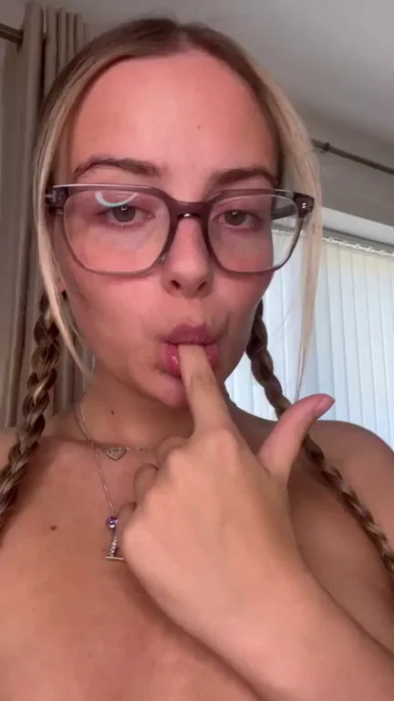 IG Slut's Glasses & Pigtails Tease 😘 Hope Your Cock Has a Good Day! 👅