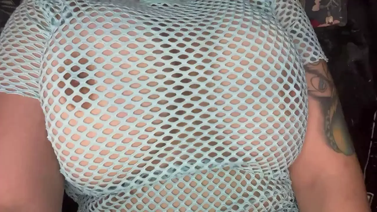 Glow-in-the-Dark Net Top Teasing My Massive Tits for Nighttime Fun