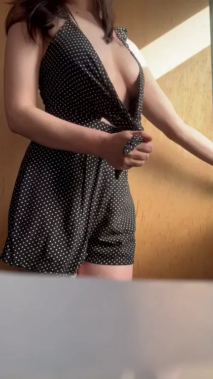 🔥 Hot Brunette's Outfit Check: Massive Downblouse Tit Tease! Yes or No? 😈