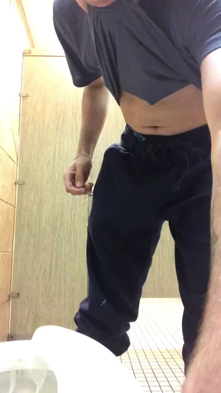 Thick Dick Bulge Tease in the Bathroom Stall 😈🍆💦