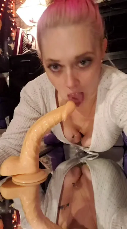 Pink-Haired Slut Deepthroats Huge Dildo Like a Pro 🍆💦