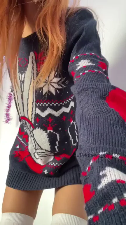 Petite Redhead's Naughty Christmas Sweater Tease 🍒❄️
