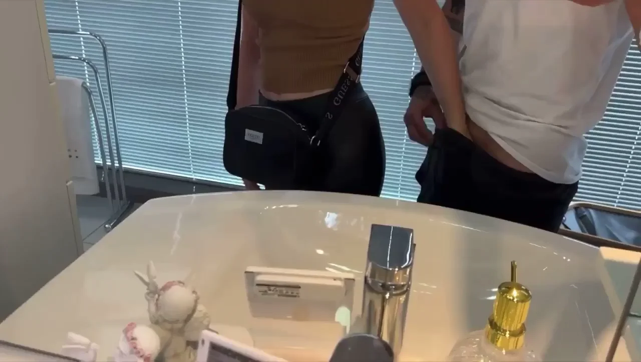 Cumming on her leather pants in public
