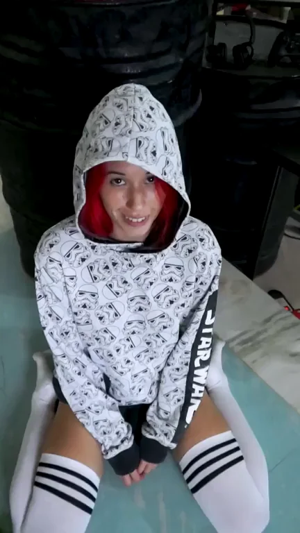 Redhead Slut Stripping Hoodie Off Her Perky Tits for You