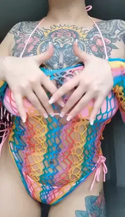 Craving Your Hard Cock in My See-Thru Rainbow Mesh Slut Fit 😈🍆