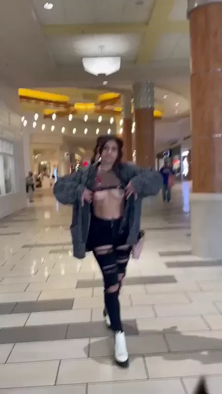 🛍️ Slutty Mall Flasher Teases with Tits Out 😈