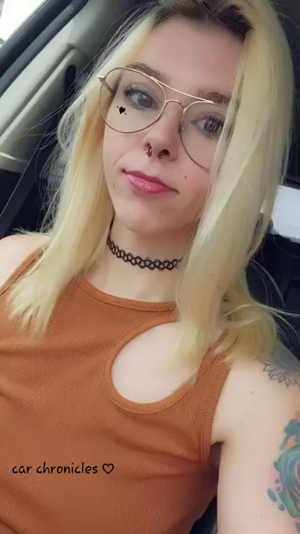 Blonde Glasses Slut's Car Tease Adventure