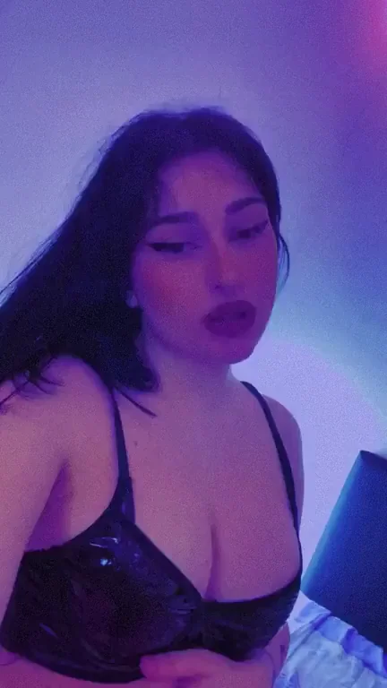 Perfect Slutty Tits Tease in Shiny Black Bra
