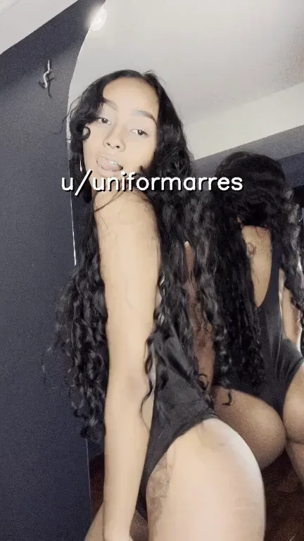 Teasing Stepbro's Cock with My Juicy Ass in Shiny Black Bodysuit 😈🍑