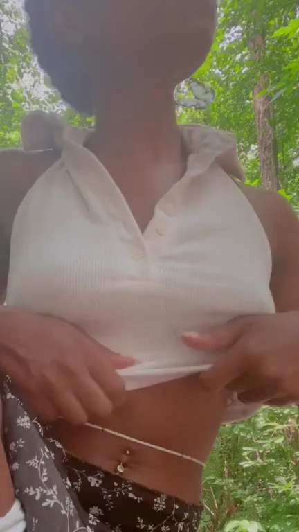 Ebony Babe Drops Massive Boobies on Nature Trail 🔥🍈🍈