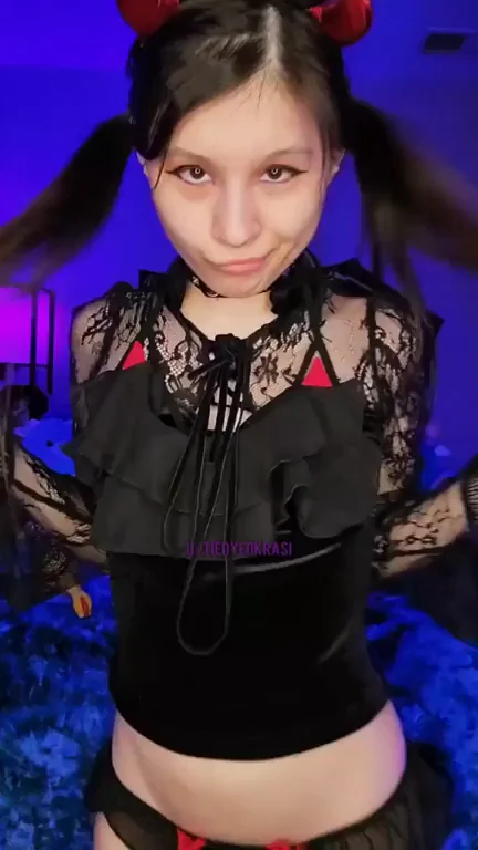 Demon Egirl Tease: Succubus Cosplay Slut Wields Her Forked Toy