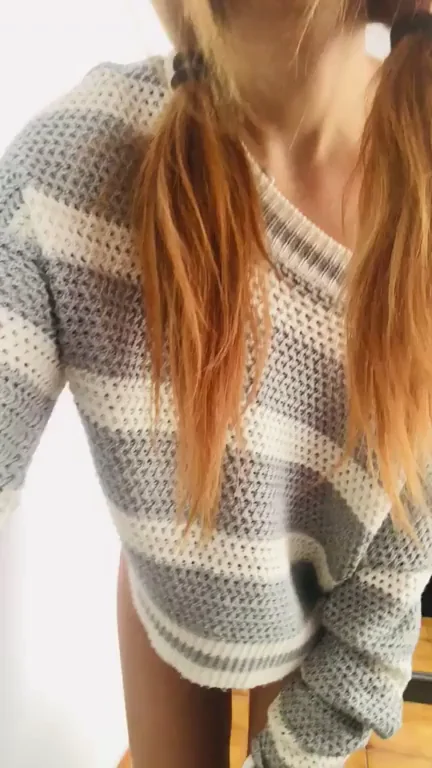 Petite Italian Babe Teases with Her Juicy Ass in Oversized Sweater